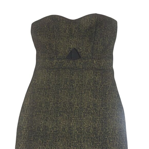 Windsor Elegant Black & Gold Metallic Strapless Mini Dress Size S Chico - Picture 4 of 13